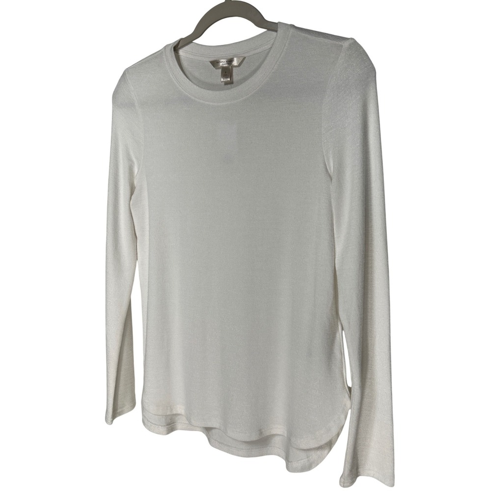 Banana Republic Luxespun White Metallic Long Sleeve Top Size S Retail: $44 NWT